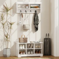 HOMCOM Coat Rack Shoe Bench Set, Entryway Shoe Bench with 8 Storage Cubbies, 4 Hooks for Hallway, Living Room, White(m-1)