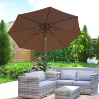 Outsunny 10' x 8' Round Market Umbrella, Patio Umbrella with Crank Handle and Tilt, Outdoor Parasol for Garden, Bench, Lawn, Coffee(m-10)