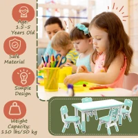 Qaba Kids Table and Chair Set with 4 Chairs, Adjustable Height, Easy to Clean, for 1.5 - 8 Years Old, Green(m-7)