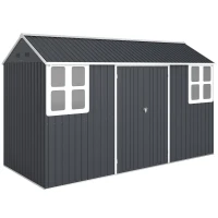 Outsunny 12' x 5.5' Metal Garden Storage Shed, Outdoor Tool Storage House with Lockable Door, Vents, Sloped Roof, Dark Grey(m-11)