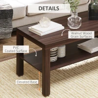 HOMCOM 2 Tier Coffee Table with Storage Shelf, Rectangular Center Table for Living Room, Home Office Furniture Walnut(m-6)