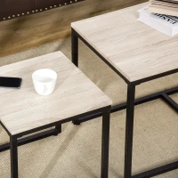 HOMCOM Nesting Coffee Table Set of 3, Modern End Tables with Black Metal Frame for Living Room Home Furniture, Natural(m-9)