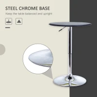 HOMCOM Modern Round Bar Table Adjustment Height Home Pub Bistro Desk Faux Leather Covered Wooden Top Chrome Base Black(m-6)