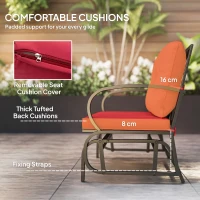 Outsunny 2-Person Outdoor Glider Chair, Patio Double Rocking Loveseat with Steel Frame and Cushions for Backyard, Garden and Porch, Red(m-5)