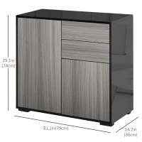 HOMCOM High Gloss Buffet Sideboard with 2 Drawers, 2 Doors and Adjustable Shelf, Kitchen Storage Cabinet with Push Open Design, Grey and Black(m-3)