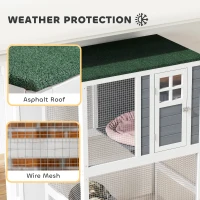 PawHut 74" Wooden Outdoor Cat House Weatherproof & Wheeled with High Weight Capacity, Kitten Cage Condo, White(m-5)