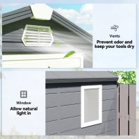 Outsunny 4.5' x 6' Garden Storage Shed with Latch Door, Vents, Sloped Roof, Light Grey(m-6)