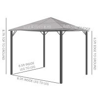 Outsunny 9.8' x 9.8' Garden Aluminium Gazebo Hardtop Roof Canopy Marquee Party Tent Patio Outdoor Shelter with Mesh Curtains & Side Walls, Grey(m-3)