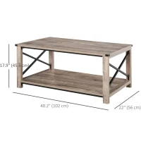 HOMCOM Industrial Coffee Table, Cocktail Table with Bottom Storage Shelf, Metal X-Bar for Living Room Bedroom(m-3)