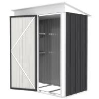 Outsunny Outdoor Storage Shed, Steel Lean-to Shed with Adjustable Shelf, Lock, Gloves, 5'x3'x6', Dark Grey(m-2)