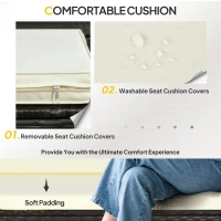 Outsunny 3 Pieces Patio Furniture Set with Cushions, Outdoor PE Rattan Wicker Conversation Corner Sofa Set with Glass Top Table and Adjustable Foot for Garden, Lawn, Cream White(m-5)