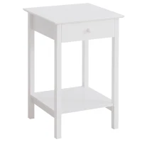 HOMCOM Multipurpose Bedside Table Night Stand W/ Drawer and Storage Shelf End Side Table Bedroom White(m-2)