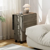 HOMCOM Foldable Dining Table, Rolling Kitchen Table with Storage Drawers and Cabinet, Drop Leaf Table on Wheels, Grey(m-10)