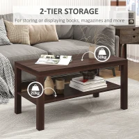 HOMCOM 2 Tier Coffee Table with Storage Shelf, Rectangular Center Table for Living Room, Home Office Furniture Walnut(m-5)
