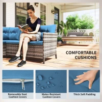 Outsunny 6pcs Outdoor Rattan Sofa Set Garden Wicker Sectional Couch Furniture Set with Dining Table and Chair Blue(m-6)