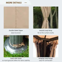 Outsunny Deck Gazebo with Beautiful Curtains, & Mesh Screen Drapes, 10ft x 10ft Double Canopy Polyester Shade for Backyard Garden, Khaki(m-5)