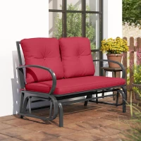 Outsunny 2-Person Outdoor Glider Chair, Patio Double Rocking Loveseat with Steel Frame and Cushions for Backyard, Garden and Porch, Red(m-9)