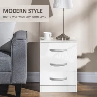 HOMCOM Modern Nightstand Set of 2, Bedside Tables with 3 High Gloss Drawers for Bedroom, White(m-5)