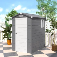 Outsunny 4.5' x 6' Garden Storage Shed with Latch Door, Vents, Sloped Roof, Light Grey(m-9)