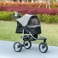 PawHut Small Dog Stroller, 3-Wheel Foldable Pet Stroller with Adjustable Canopy and Zippered Mesh Door for Pet Owners, Grey(m-8)