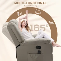 HOMCOM 8-Point Vibration Massage Recliner Chair for Living Room, PU Leather 360° Swivel Manual Reclining Sofa Rocking Chair with Remote Control, Side Pockets, Grey(m-5)