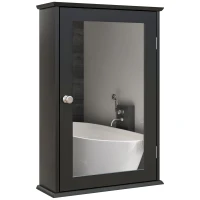 kleankin Bathroom Mirror Cabinet, Wall Mounted Medicine Cabinet with Door and Shelves, Black(m-11)