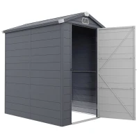 Outsunny 4.5' x 6' Garden Storage Shed with Latch Door, Vents, Sloped Roof, Light Grey(m-2)