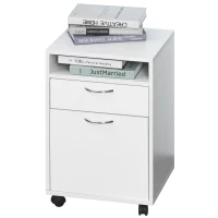 HOMCOM 24" Small Filing Cabinet with Open Compartment, Drawer and Wheels, Home Office Storage Cabinet, White(m-11)