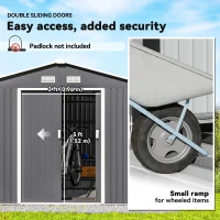 Outsunny 9' x 10.6' Garden Storage Shed w/ Foundation Kit Metal Tool Storage House w/ Double Doors Light Grey(m-5)