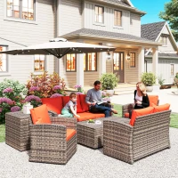 Outsunny 6 Pieces Wicker Patio Furniture Set with Cushions, 7-Seater Rattan Patio Sofa Set with Storage Table, Orange(m-9)