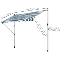 Outsunny 10x5ft Manual Retractable Awning, Patio Sun Shade Canopy Shelter with 5.6-9.2ft Support Pole, Water Resistant UV Protector, for Window, Door, Porch, Deck, Green(m-3)