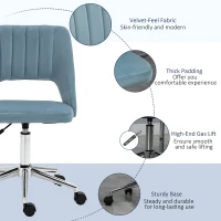 Vinsetto Mid Back Office Chair Velvet Fabric Swivel Scallop Shape Computer Desk Chair, Sky Blue(m-7)