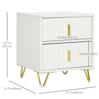 HOMCOM Bedside Table, Modern Nightstand with 2 Drawers, Side End Table with Metal Legs for Living Room, Bedroom, White(m-3)