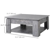 HOMCOM Modern Coffee Table with Storage Shelf, Square  Cocktail Table, Center Table for Living Room, Grey(m-3)