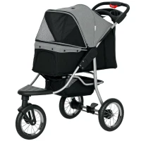 PawHut Small Dog Stroller, 3-Wheel Foldable Pet Stroller with Adjustable Canopy and Zippered Mesh Door for Pet Owners, Grey(m-2)