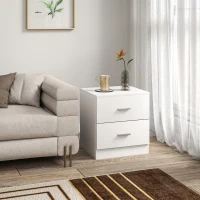 HOMCOM Bedside Table with 2 Drawers, Modern Nightstand for Bedroom, White(m-8)