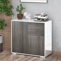 HOMCOM High Gloss Buffet Sideboard with 2 Drawers, 2 Doors and Adjustable Shelf, Kitchen Storage Cabinet with Push Open Design, Grey and White(m-1)