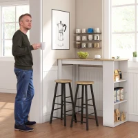 HOMCOM Bar Table Counter Height Dining Table with 3 Storage Shelves for Kitchen, Dining Room, Living Room, White(m-9)