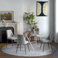 HOMCOM Upholstered Dining Chairs Set of 4, Velvet Accent Chair with Back and Wood-grain Steel Leg for Kitchen, Grey