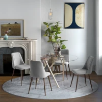 HOMCOM Upholstered Dining Chairs Set of 4, Velvet Accent Chair with Back and Wood-grain Steel Leg for Kitchen, Grey(m-1)