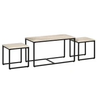 HOMCOM Nesting Coffee Table Set of 3, Modern End Tables with Black Metal Frame for Living Room Home Furniture, Natural(m-11)
