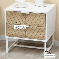 HOMCOM Modern Bedside Table with 2 Drawers and Steel Frame, Sofa Side Table for Bedroom Living Room, White and Oak(m-6)