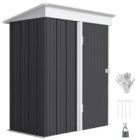 Outsunny Outdoor Storage Shed, Steel Lean-to Shed with Adjustable Shelf, Lock, Gloves, 5'x3'x6', Dark Grey(m-11)