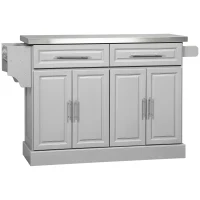 HOMCOM Rolling Kitchen Island with Storage and Stainless Steel Top, Kitchen Trolley with Drawers, Cabinets, Towel Rack(m-11)