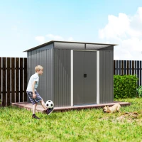 Outsunny 8.5' x 6' Small Gardening Shed Lockable Steel Utility Storage Outdoor Backyard Garden for Gardeners, Grey(m-10)