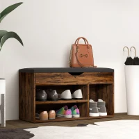 HOMCOM Shoe Bench Entryway Storage Rack with Padded Cushion, Hidden Storage for Hallway, Living Room, Rustic Brown(m-1)
