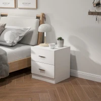 HOMCOM Bedside Table with 2 Drawers, Modern Nightstand for Bedroom, White(m-10)