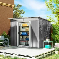 Outsunny 8.5' x 6' Small Gardening Shed Lockable Steel Utility Storage Outdoor Backyard Garden for Gardeners, Grey(m-1)
