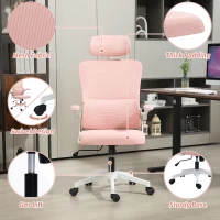 Vinsetto High Back Office Chair, Mesh Computer Desk Chair with Rotatable Headrest, Lumbar Back Support, Adjustable Height, Pink(m-9)