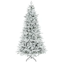 HOMCOM 7.5 ft Artificial Frosted Christmas Tree with Realistic Branches, Wide Full Spruce, Hinged Xmas Tree, Easy Assembly(m-11)
